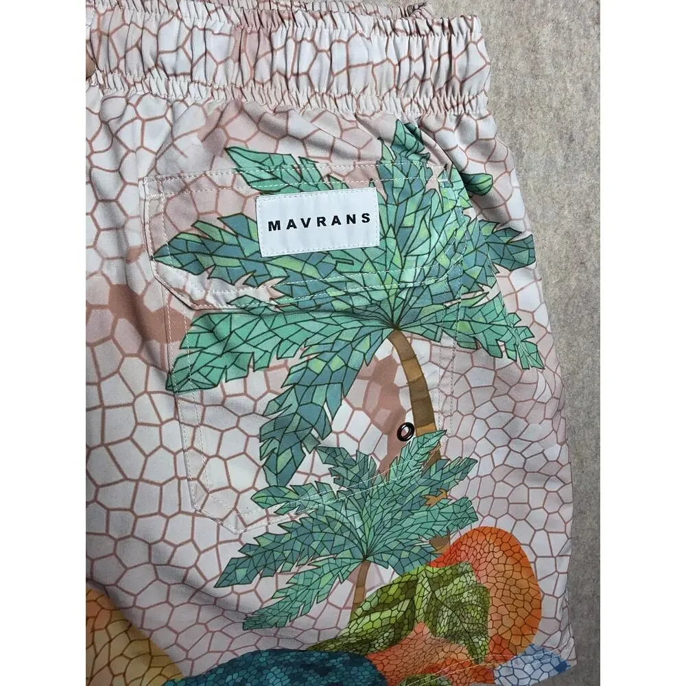 MAVRANS Mosaic Flamingo & Alligator Cabana Set | Shirt & Swim Trunks (Large)